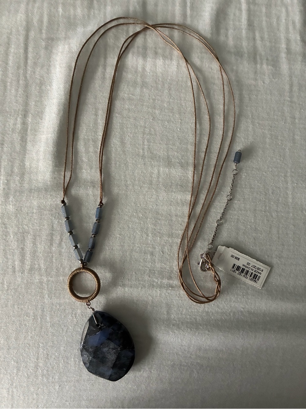 J. Jill Blue Faceted Teardrop Pendant Necklace with Rose Gold Cord